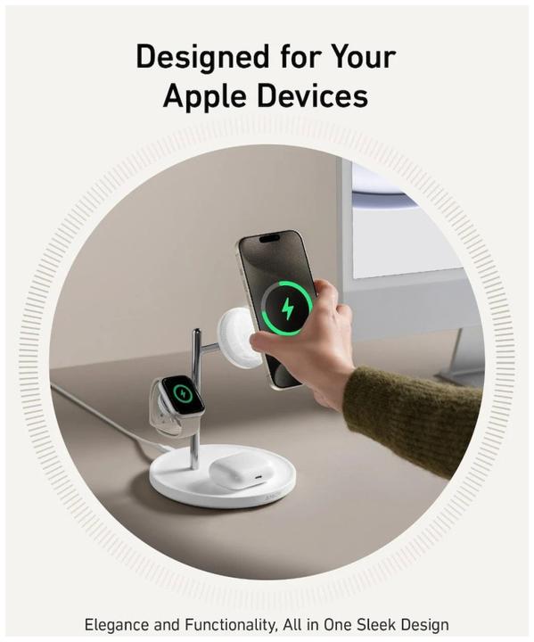 Actual product image Anker Stacja magnetyczna MagGo 15W 3-in-1 Biała (15 W)