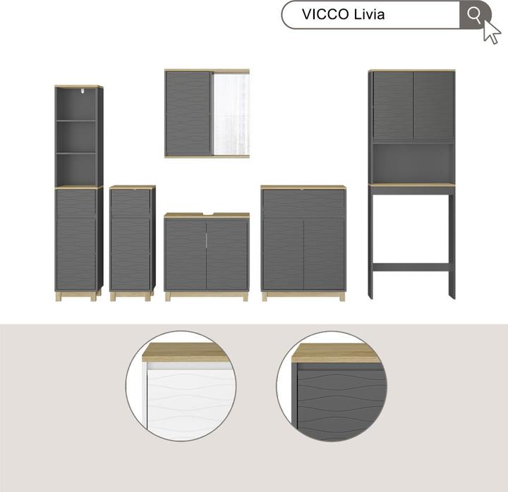 Image du produit Vichy Toilettenschrank Livia, Anthrazit/Holz, 60 x 163 cm