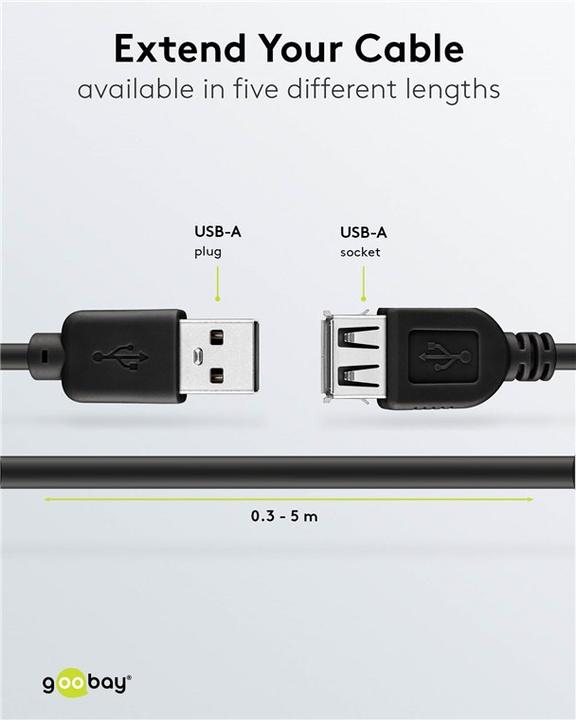 Actual product image Goobay USB 2.0 Hi-Speed Extension Cable, Black, 0.6 m (0.60 m, USB 2.0)