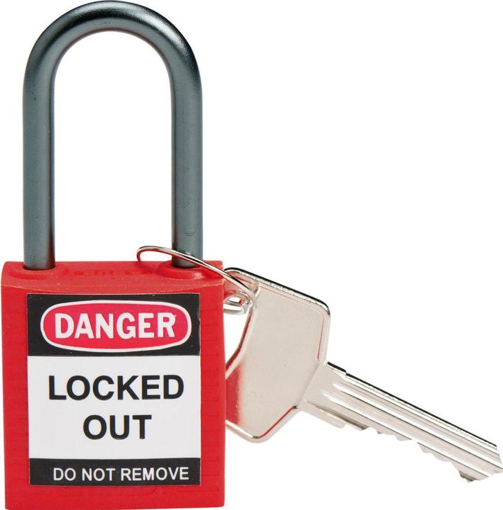 Actual product image Brady Compact nylon security lock, red, 38mm shackle height, 4.7mm aluminium shackle (keyed