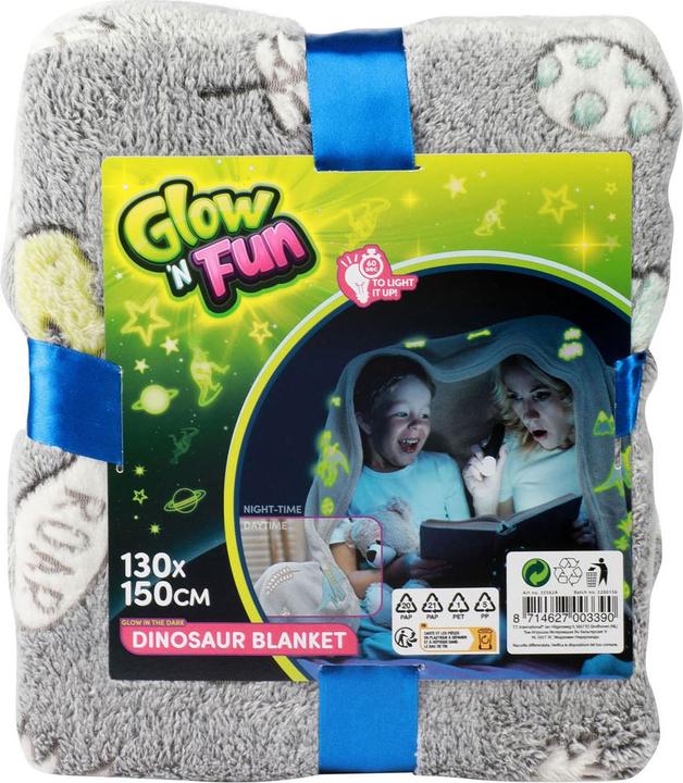 Actual product image Toi-Toys Glow N Fun Glow in the Dark Dino blanket, 130x150cm (130 x 150 cm)