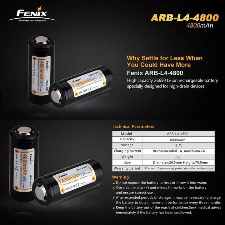 Produktbild Fenix Akku ARB-L4-4800 26650 geschützt
