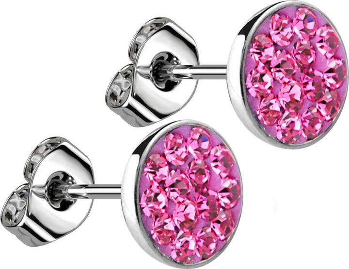 Produktbild Star Piercing Ohrstecker silber Teller Kristall pink (ohne Messing, Chirurgenstahl 316L)
