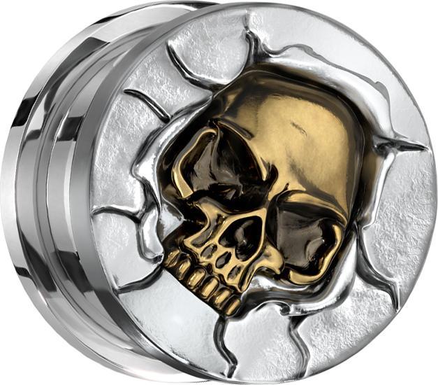 Produktbild Star Piercing Flesh Plug silber Bronze Totenkopf durch Wand (Messing, Chirurgenstahl 316L)