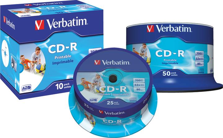 Produktbild Verbatim CD-R, 52x, 700MB, 50er Spindel, bedruckbar (50 x)