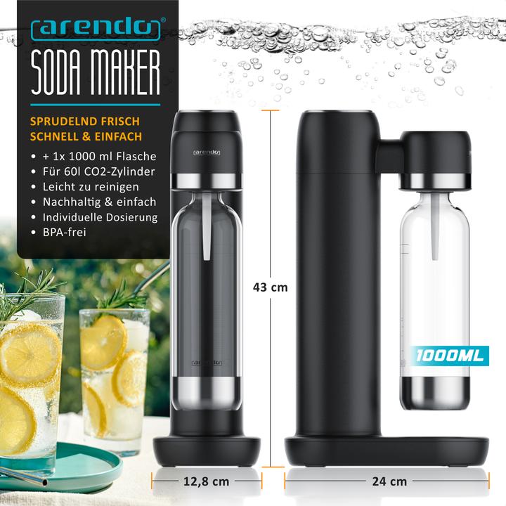 Actual product image Arendo Wassersprudler Soda Maker + 2x 1000ml Flasche, Soda Streamer mit Wasserflaschen für 60l CO2 Zylinder