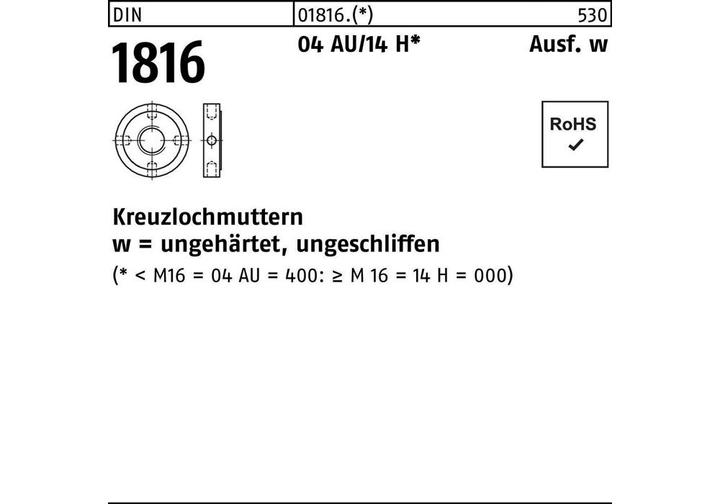 Produktbild Kreuzlochmutter DIN 1816 M 48 x 1,5 Automatenstahl/14 H