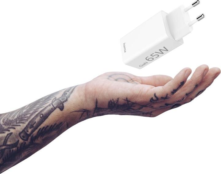 Immagine prodotto Hama Caricabatterie rapido, GaN, 1x USB-C PD, 1x USB-A QC, Mini caricatore, 65 W, Bianco (65 W)