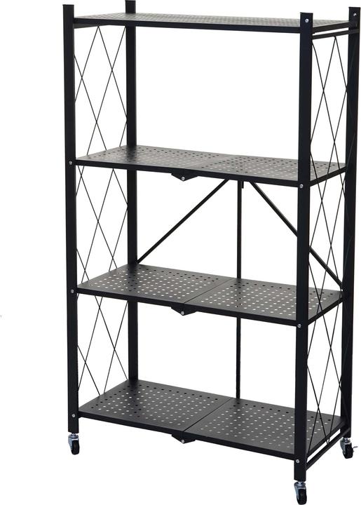 Immagine prodotto Swisshandel24 Scaffale HWC-J85, scaffale verticale per soggiorno, pieghevole/pieghevole in acciaio nero, 4 (126 x 71 x 36 cm)