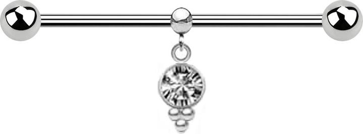 Immagine prodotto Star Piercing Barbell in argento con due palline e ciondolo ad anello in cristallo argento (senza ottone, Acciaio chirurgico 316L)