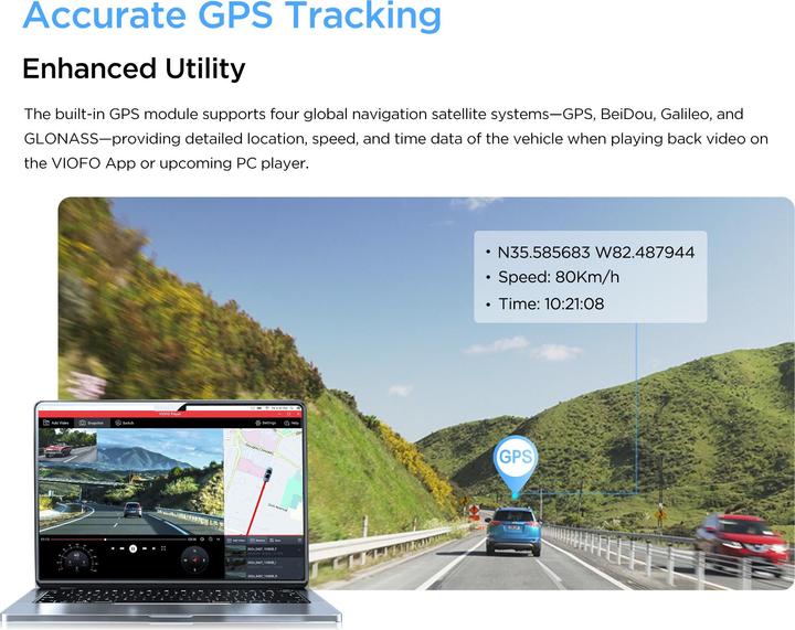 Actual product image Viofo A329 1CH 4K 60FPS WiFi, GPS (Wi-Fi, GPS receiver, Built-in microphone, 4K)