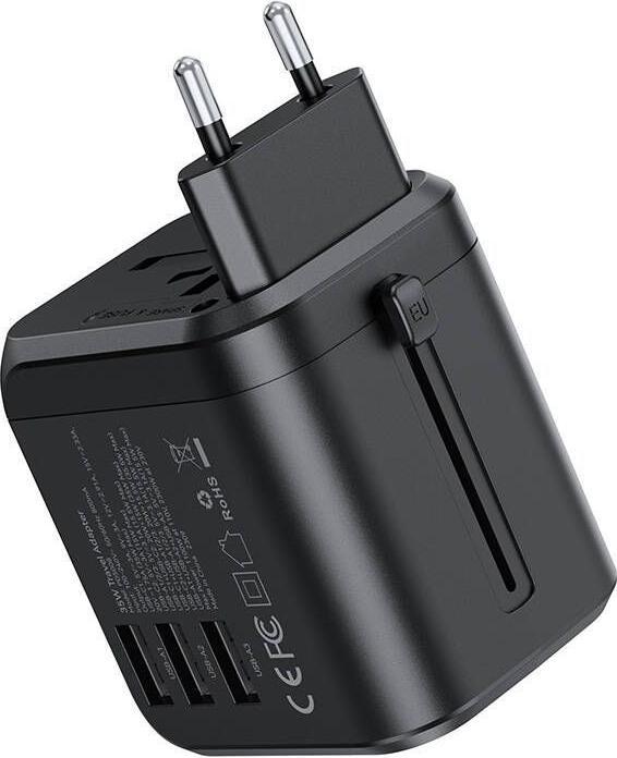 Actual product image Choetech Travel wall charger PD5008, 3xUSB-A, 1xUSB-C, GaN, 30W (black) (30 W)