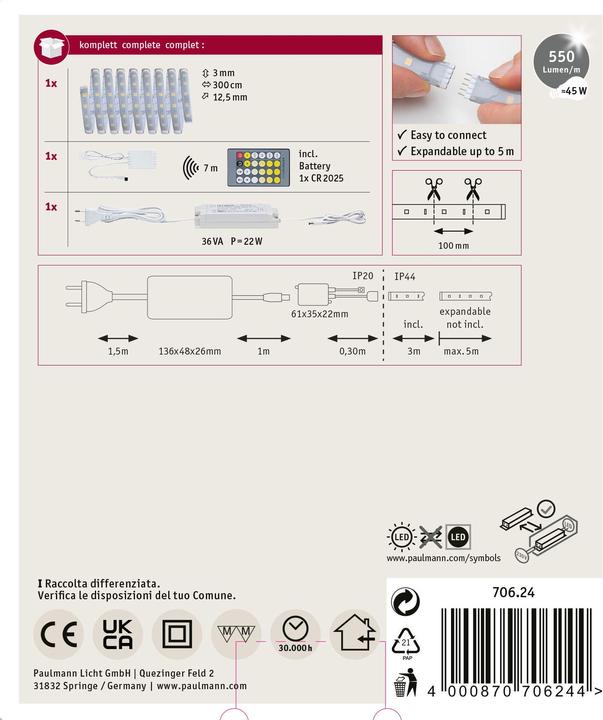 Produktbild Paulmann MaxLED 500 Stripe Set (Weiss, 300 cm, Indoor)