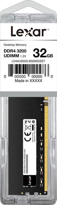 Actual product image Lexar 32GB DDR4 3200 MT/s UDIMM 288pin CL19 (1 x 32GB, 3200 MHz, DDR4-RAM, U-DIMM)