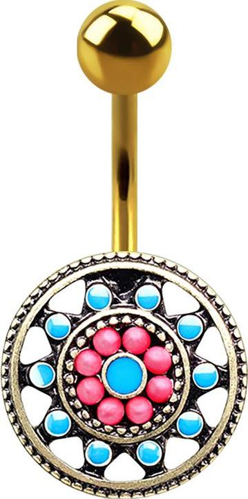 Image du produit Star Piercing Banane dorée soleil tribal aztèque (Laiton, Acier chirurgical 316L)