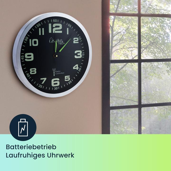 Produktbild Casativo Funk-Wanduhr mit laufruhigem Quarz-Uhrwerk, nachleuchtend, 2er-Set