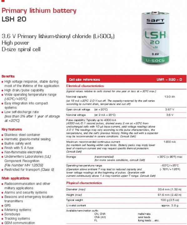 Image du produit Saft Batterie LSH 20 L, Primary LSH20 (1 pcs, D, 13000 mAh)