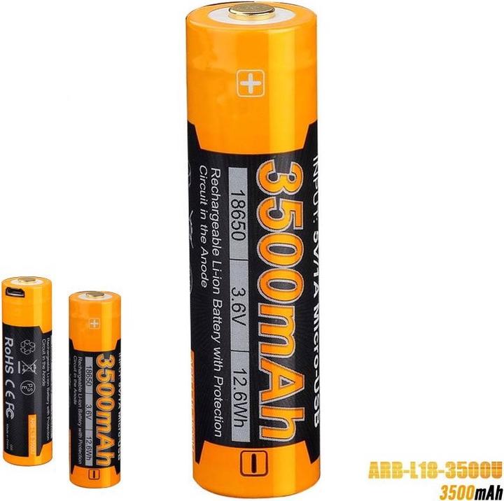 Image du produit Fenix Batterie 18650 protégée avec fonction de charge USB, avec AccuSafe