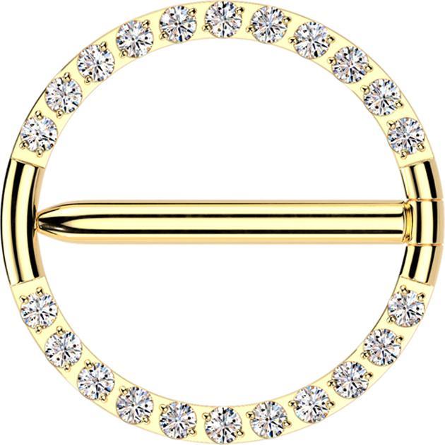 Produktbild Star Piercing Segmentring klappbar vergoldet front unterbrochen Kristalle silber (Titan G23, ohne Messing)