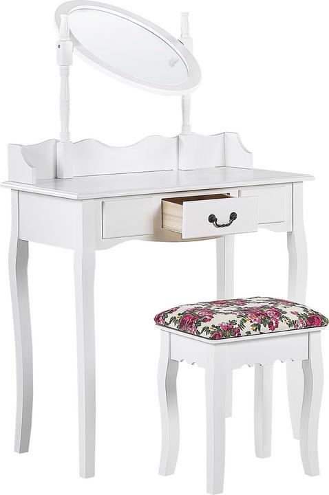 Actual product image Beliani Dressing Table with Oval Mirror Stool 1 Drawer White SOLEIL (39 x 30 x 47 cm)