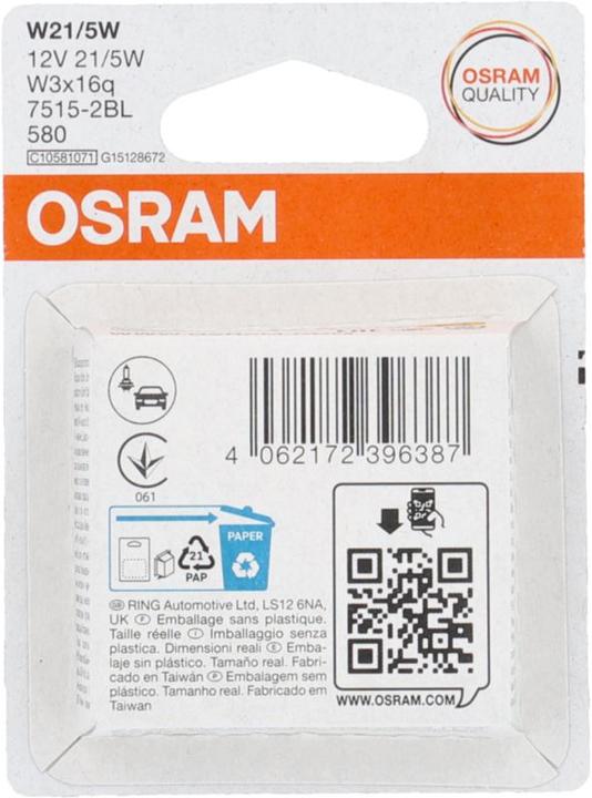Immagine prodotto Osram Original Signallampe W21/5W, 12V, Doppelblister (W21/5W)