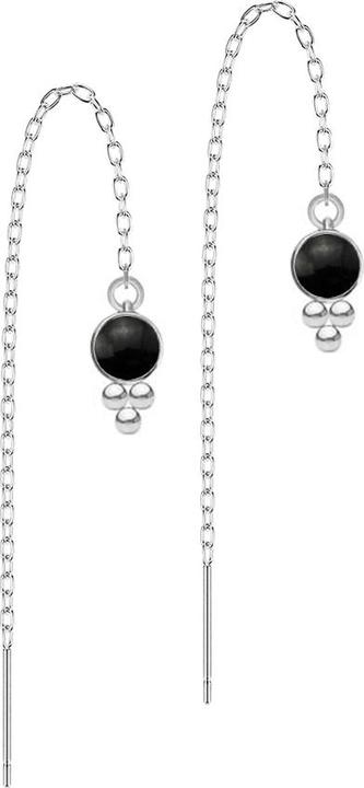 Produktbild Star Piercing Ohrstecker silber freifallende Kette schwarzer Onyx Stein drei Kugeln (Chirurgenstahl 316L, Mineralisch, ohne Messing)
