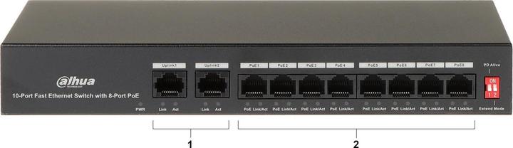 Actual product image Dahua PoE DH-PFS3010-8ET-65 network switch Fast Ethernet (10/100) Power over Ethernet (10 Ports)