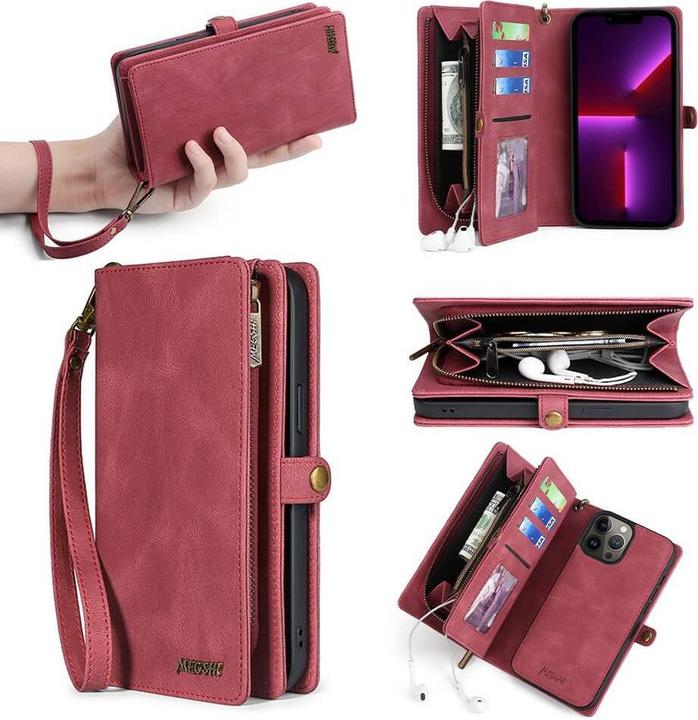 Produktbild Megshi iPhone 15 Pro Max - 2-1 Brieftaschen Hülle rot (Apple iPhone 15 Pro Max)