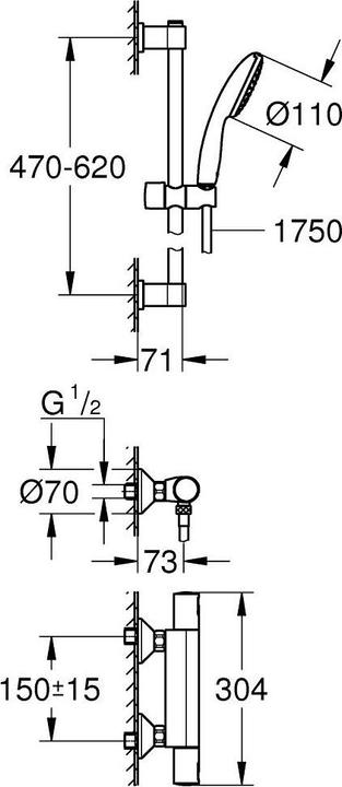 Actual product image Grohe Precision Start Thermostat-Brausearmatur inklusive Vitalio Start 110 Brausestangenset, kleben oder b