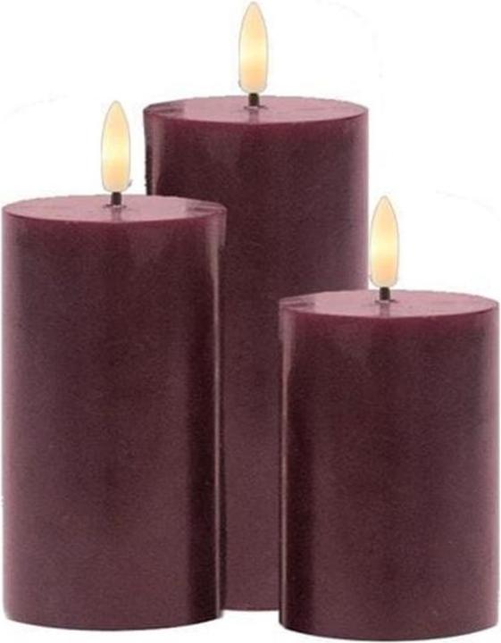 Actual product image Sirius LED Candle Set Sille, 10/12.5/15cm,Bordeaux,Rechargeable (3 x)