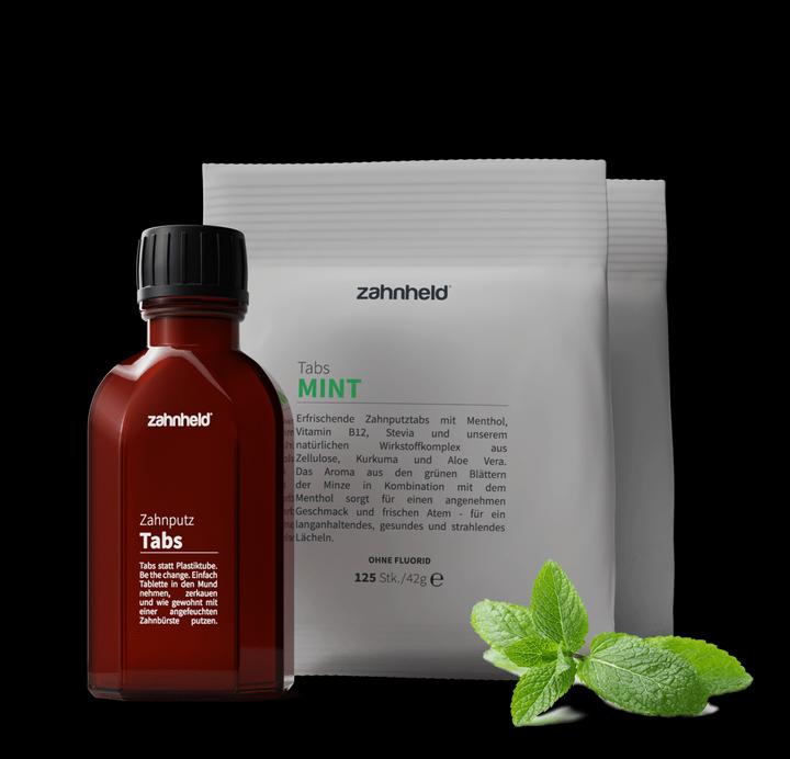 Actual product image Zahnheld Mint toothpaste tabs in a bundle Without fluoride