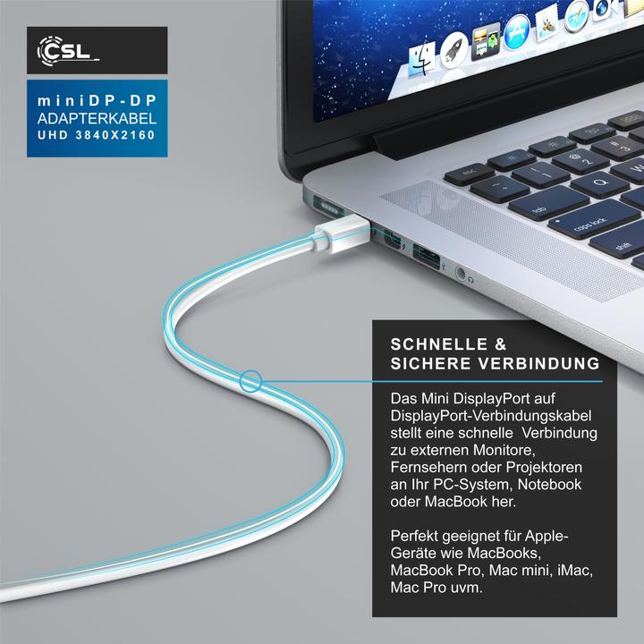 Produktbild CSL Mini DisplayPort zu DisplayPort Kabel - Audio Video Kabel - FullHD - kompatibel Apple Lenovo Surface (3 m, DisplayPort)