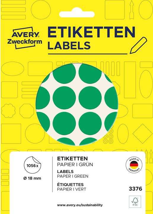 Produktbild Avery Zweckform Markierungspunkte, Durchmesser 18 mm, grün Inhalt: 1056 Etiketten