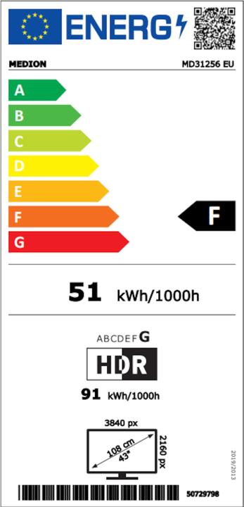 Energy Label Medion LIFE® X14373 (MD 31256) QLED Android TV (43", QLED, 4K)