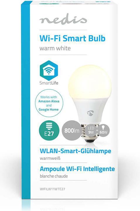 Produktbild Nedis SmartLife - WLAN LED Bulb - E27 - A60 - 800 lm - 9 W - Warmweiss - Sprachsteuerung - Integrier (E27, 9 W, 800 lm, 1 x, F)