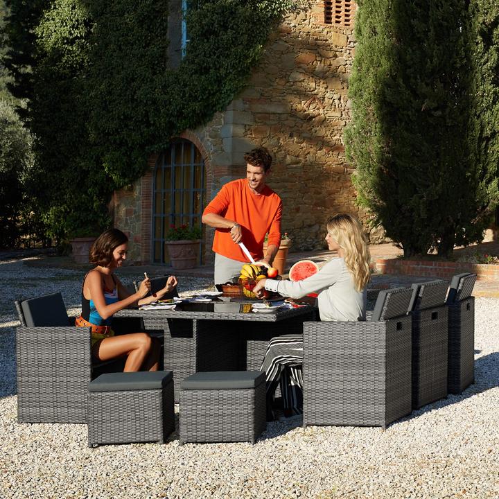 Produktbild tectake Rattan Sitzgruppe New York 6+4+1 mit Schutzhülle (178 cm)