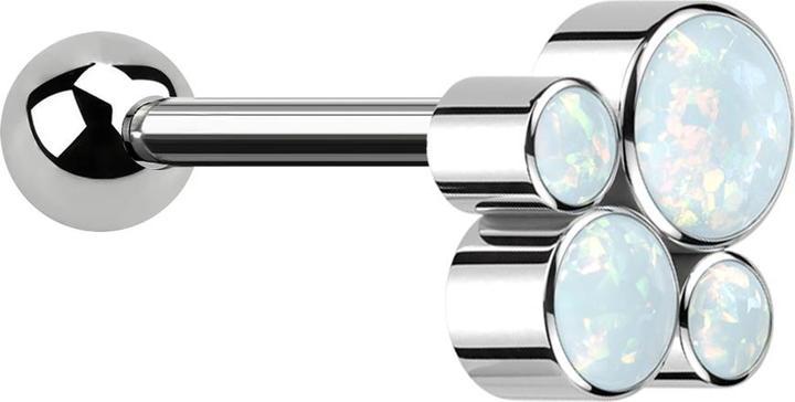 Actual product image Star Piercing Micro Barbell Innengewinde silber mit Kugel und vier Opale weiss (Titanium G23, without brass)