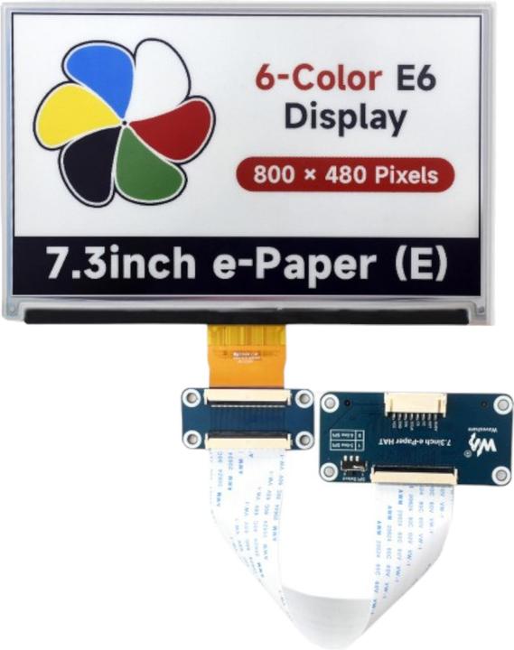 Image du produit WaveShare 800x480 7.3inch 6-couleur e-ink Display HAT (E)