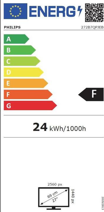 Label énergétique Philips Ligne B 272B7QPJEB (2560 x 1440 pixels, 27")
