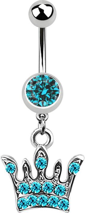 Image du produit Star Piercing Banane argent avec pendentif couronne aqua (Acier chirurgical 316L, sans laiton)