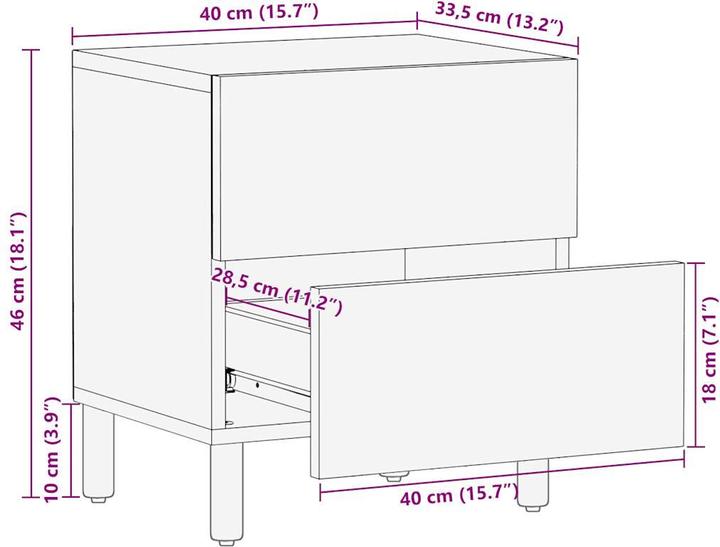 Actual product image VidaXL Bedside table Bedside cabinet Bedside chest of drawers Bedside console Black Rough mango wood (40 x 33.5 x 46 cm)
