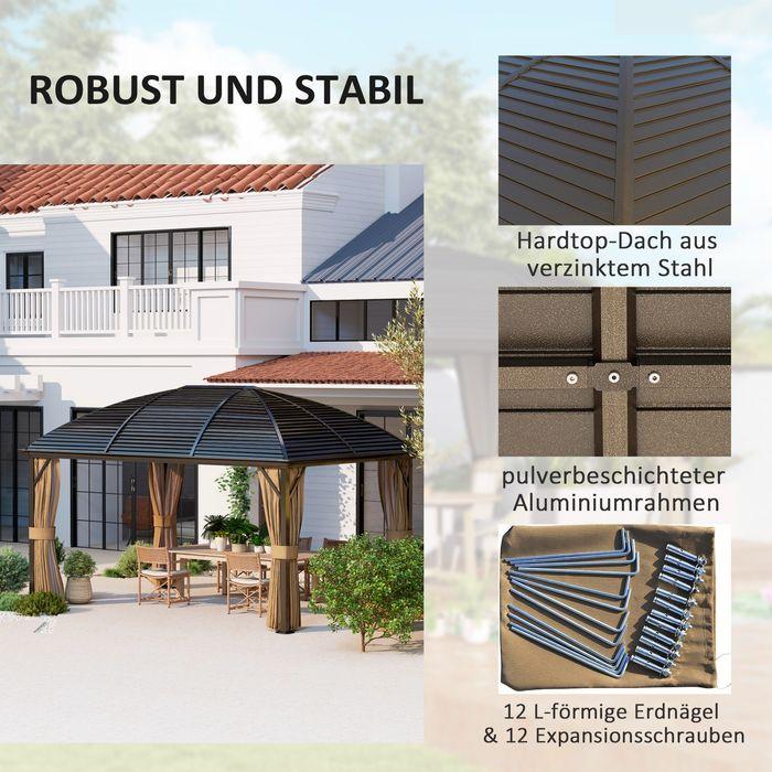 Produktbild Swisshandel24 Pavillon mit Hardtop, 4x3 m Wasserdicht Stabil Winterfest Moskitonetz, Alu, Braun (398 cm, 298 cm)