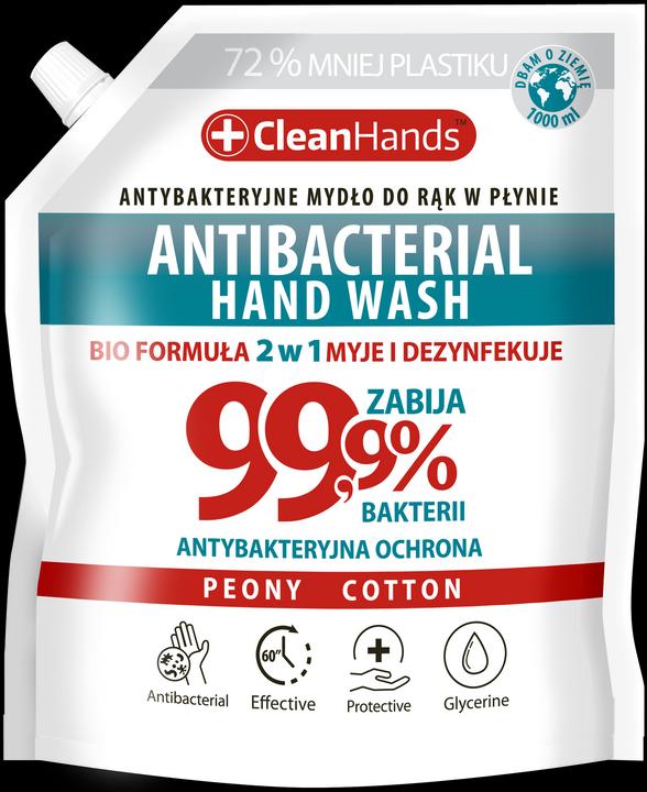 Energie-Label Tenzi Antibakterielle Seife CLEAN HANDS, BIO 99,9% Pfingstrose&Baumwolle, 1000 ml (Flüssigseife, 1000 ml)