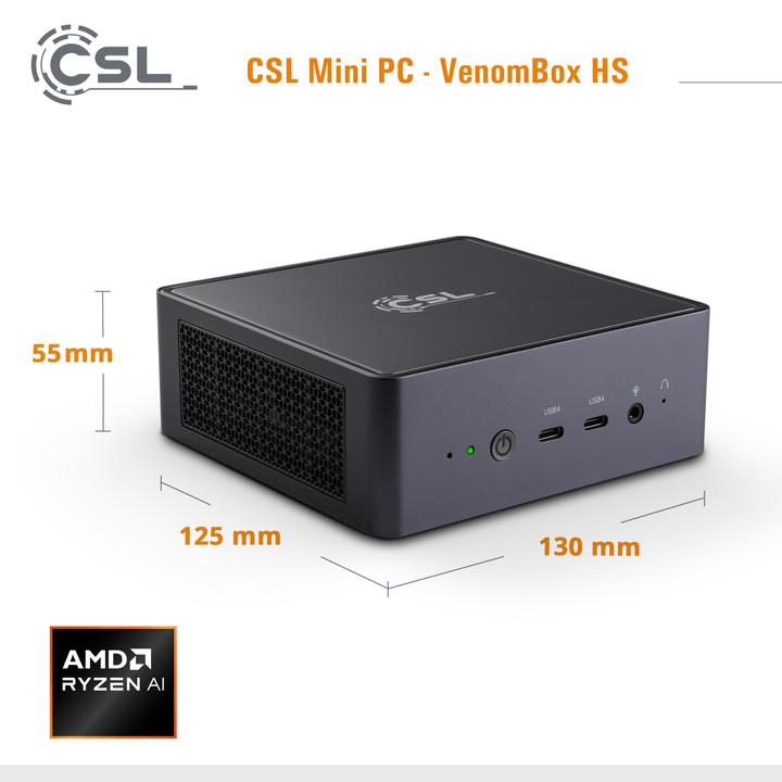 Actual product image CSL Mini-PC VenomBox 8845HS / 96GB / 2000 GB M.2 SSD / Win 11 Pro (AMD Ryzen 7 8845HS, 96 GB, 2000 GB, Radeon 780M)