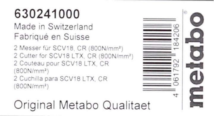 Immagine prodotto Metabo 2 coltelli per SCV18, acciaio fino a 800 N/mm².