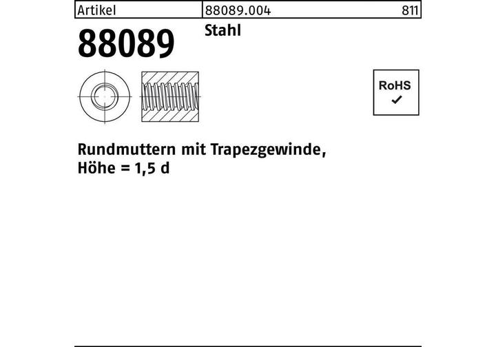 Actual product image Round nut R 88089 w.trapezoidal thread TR 18 x 4 -36 steel height=1.5d