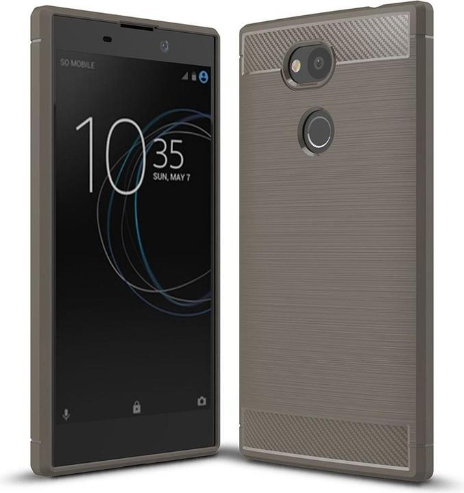 Produktbild König Design Hülle Handy Schutz für Sony Xperia L2 Case Cover Bumper Carbon Optik Etuis Grau (Sony Xperia L2)