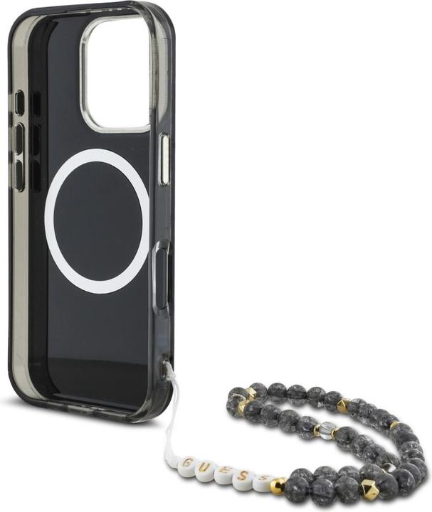 Image du produit Guess Palm Trees Triangle Pearl Strap MagSafe case for iPhone 16 Pro black