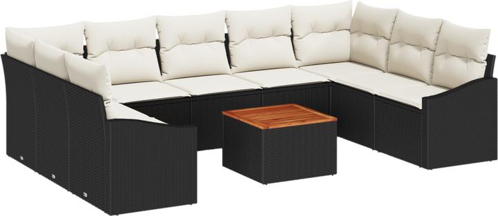 Immagine prodotto VidaXL Set di divani da giardino da 10 pezzi con cuscini in poly rattan nero acacia