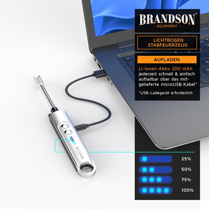 Actual product image Brandson Stabfeuerzeug Lichtbogen Feuerzeug elektrisch, USB aufladbar, Kerzenanzünder für Kerze, Grill, Kamin